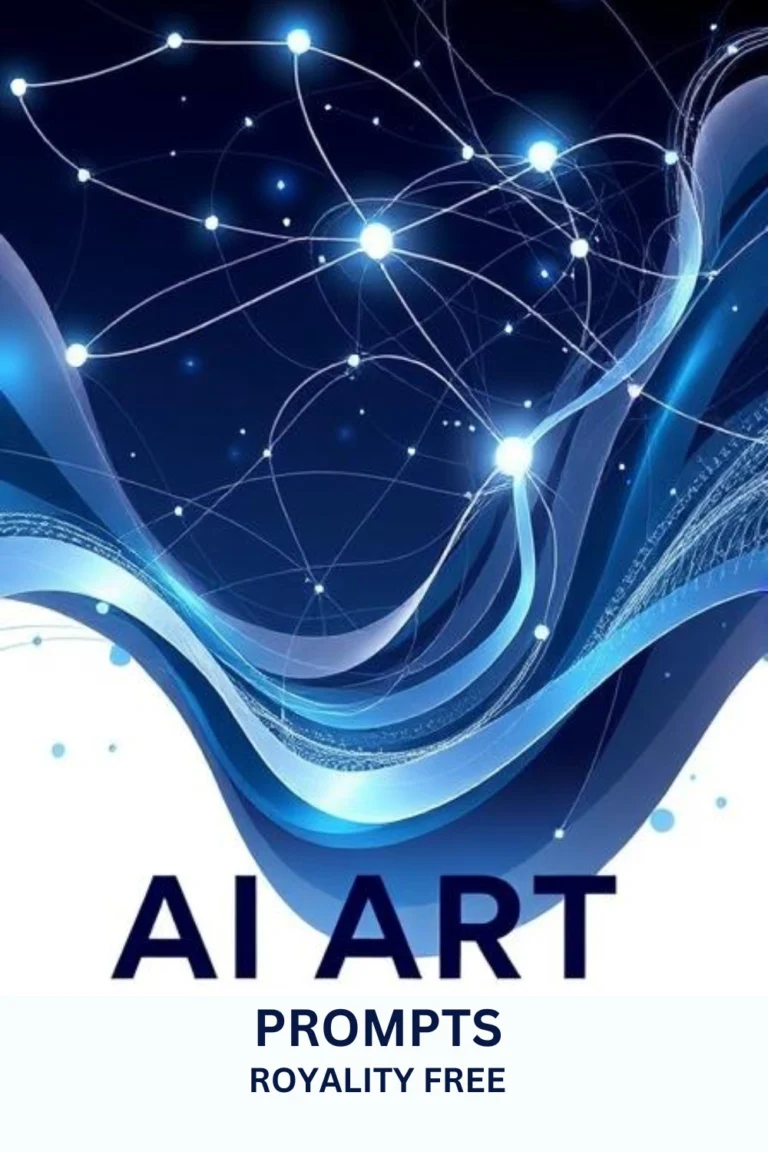 A futuristic banner-style image representing "AI Art royalty-free Prompts Royalty Free," featuring sleek digital elements such as neural connections, circuit-like patterns, and geometric shapes symbolizing AI-driven creativity. The design uses deep blues, silvers, and subtle neon glows to create a sophisticated and high-tech aesthetic.